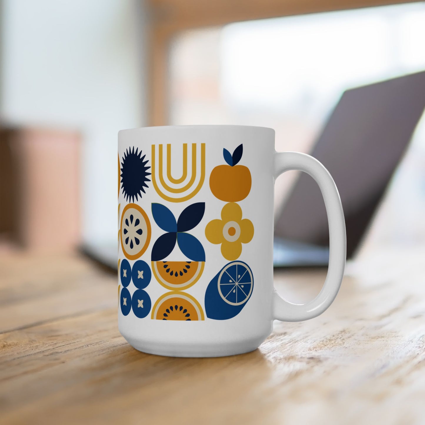 Blue Geometric Ceramic Mug